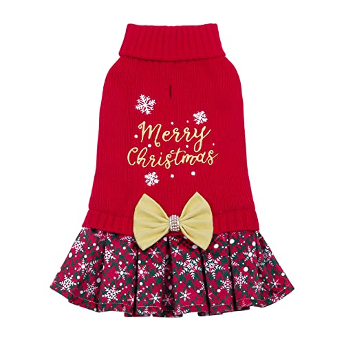 Christmas Dog Sweater Dress Turtleneck with Bowtie K9161