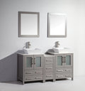 60 in. Grey Double Sink Vanity Cabinet with Ceramic Vessel Sink & Mirror A156