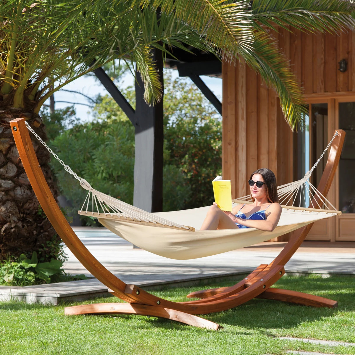 14FT Wooden Double Hammock with Stand P703340