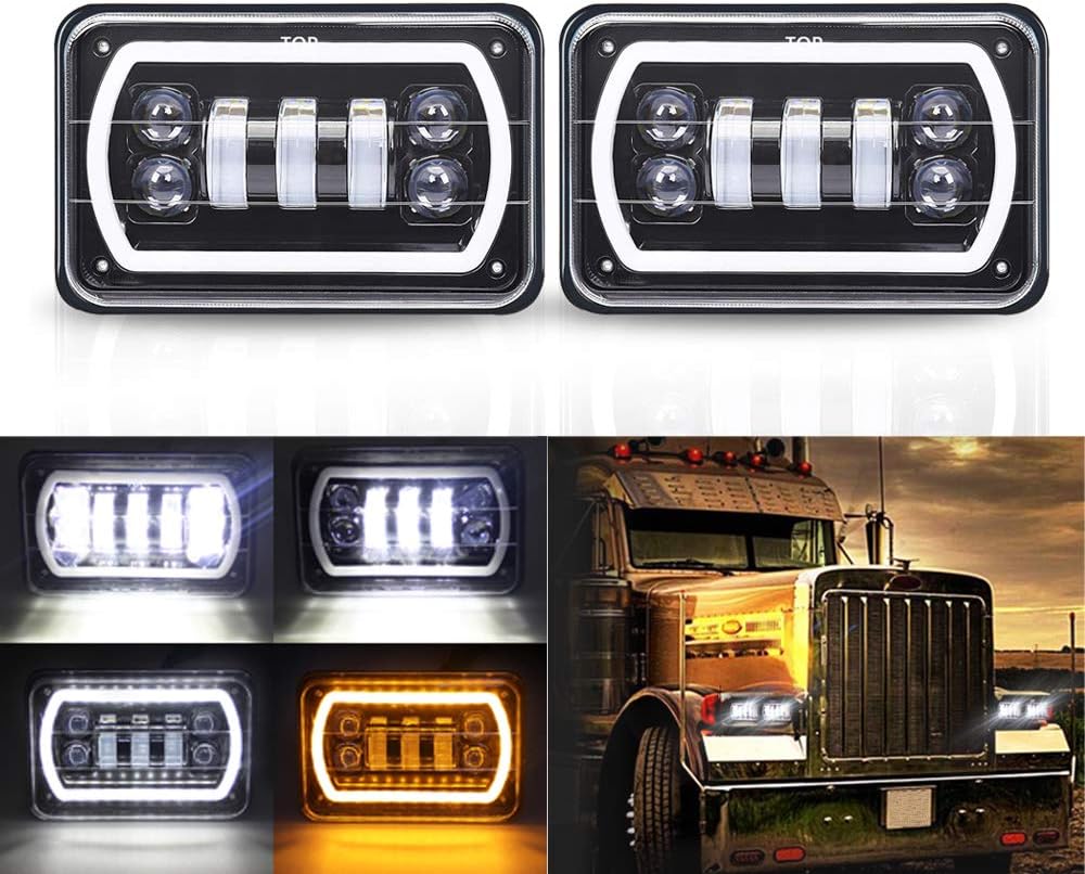 4x6 LED Headlights with White/Amber Halo Sealed Beam, Pack of 2 K8559