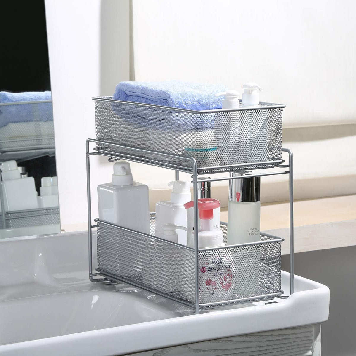 Stackable Cabinet Organizer Pull Out Drawer, 2 Tier T432080