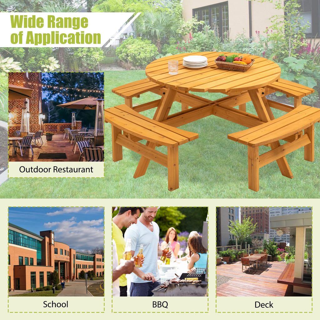 8-Person Wooden Picnic Table with 4 Built-in Benches L878195