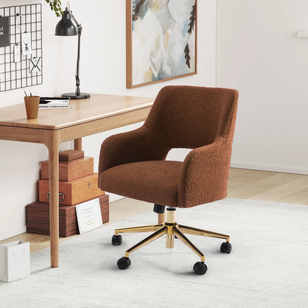 Rust Orange Boucle Fabric Upholstered Rolling Task Chair N5727
