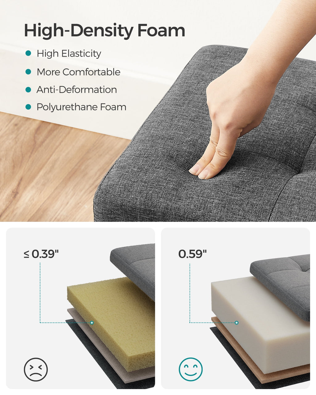 11.8" Dark Gray Storage Ottoman H3596