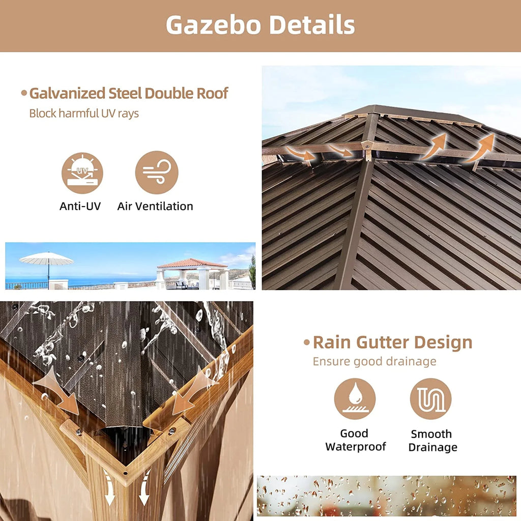 10' x 12' Hardtop Gazebo with Galvanized Steel Double Roof F6297