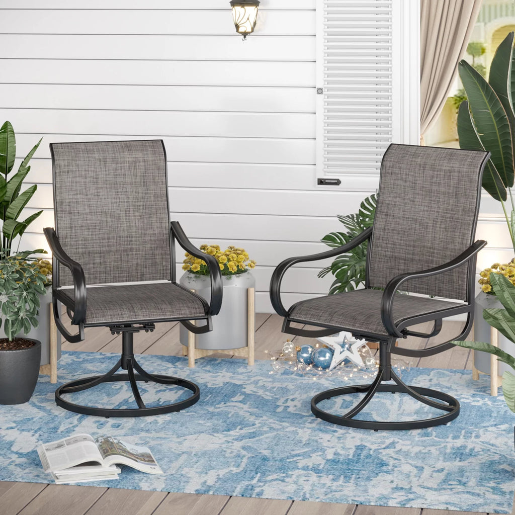 2Pcs Patio Dining Swivel Chairs Set with Black Steel Frame H482
