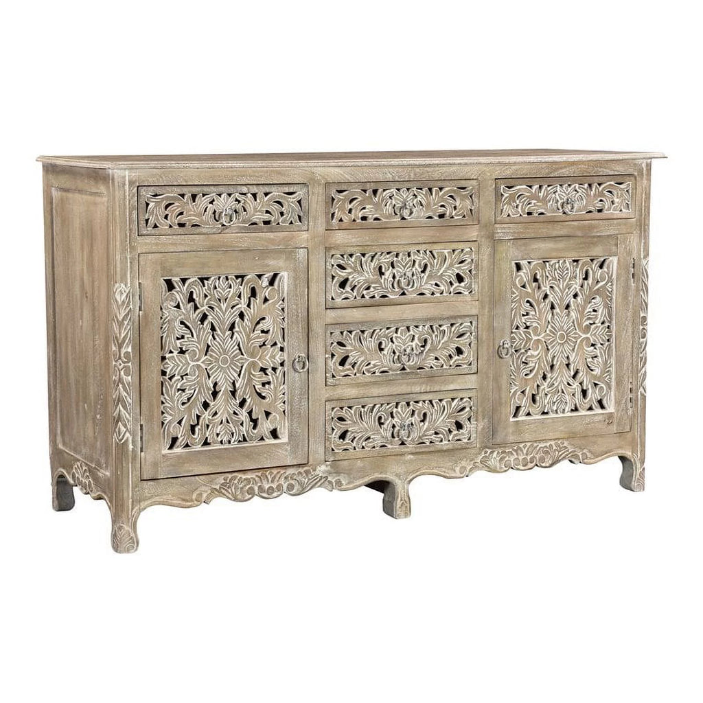 Gray 6 Drawer 2 Door Solid Wood Sideboard L328