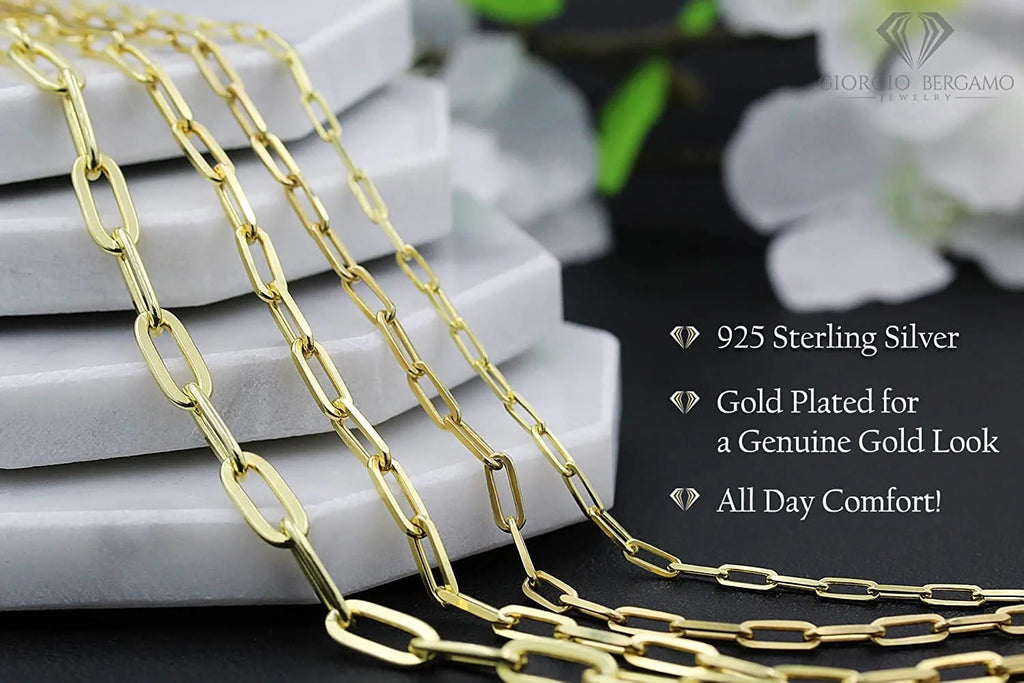 925 Sterling Silver Yellow Gold Plated Cable Link Necklace I62815