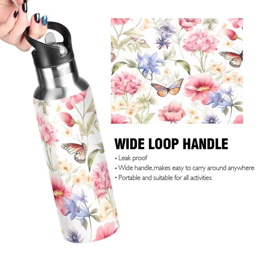 Stainless Steel Insulated Thermos Vacuum Flask Water Bottle with Straw Lid Y32614