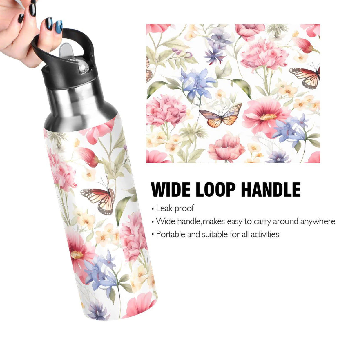 Stainless Steel Insulated Thermos Vacuum Flask Water Bottle with Straw Lid Y32614
