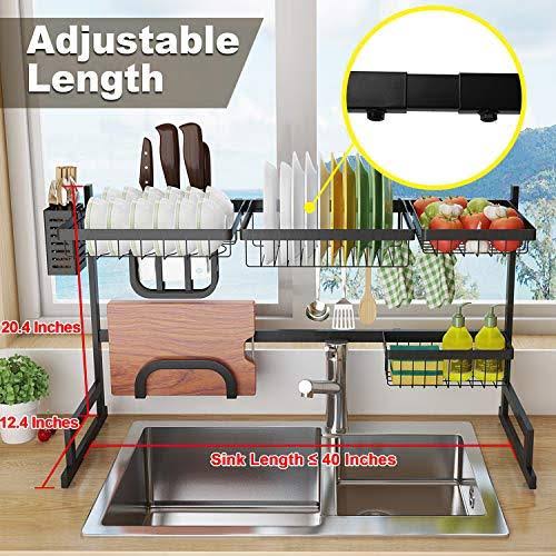 Length Adjustable Stainless Steel Over Sink Rack 2 Tier Shelf J685