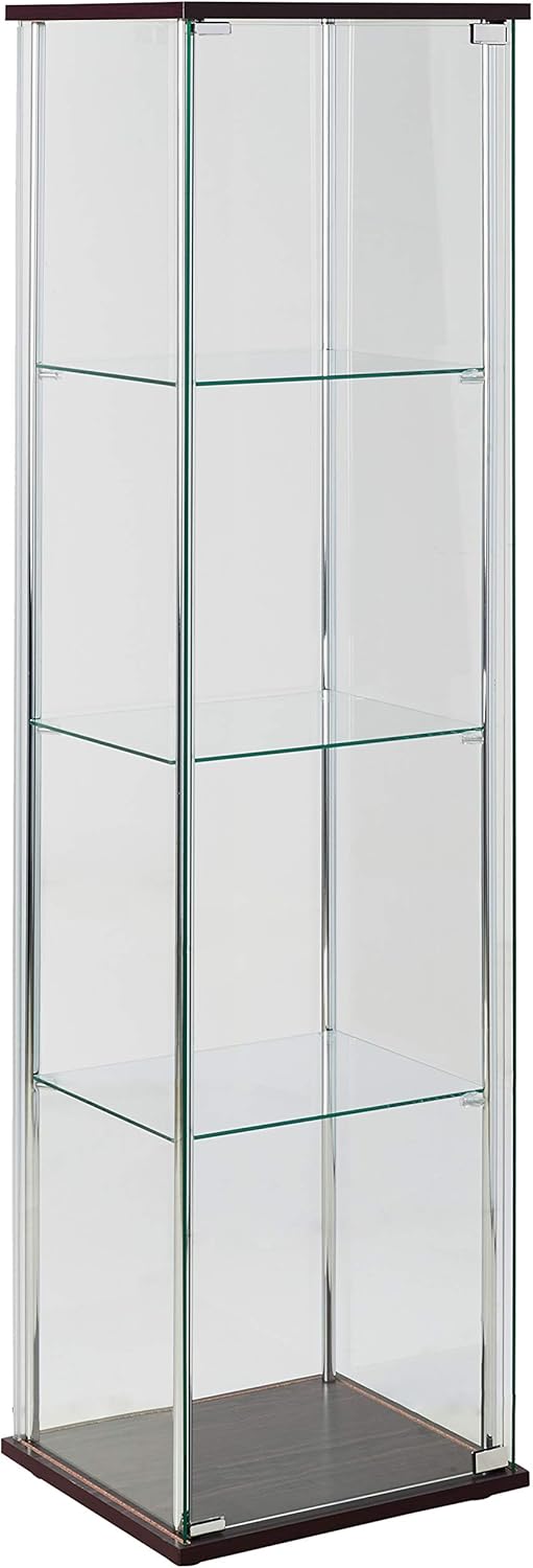 4-Shelf Glass Curio Cabinet, Cappuccino and Clear F664091
