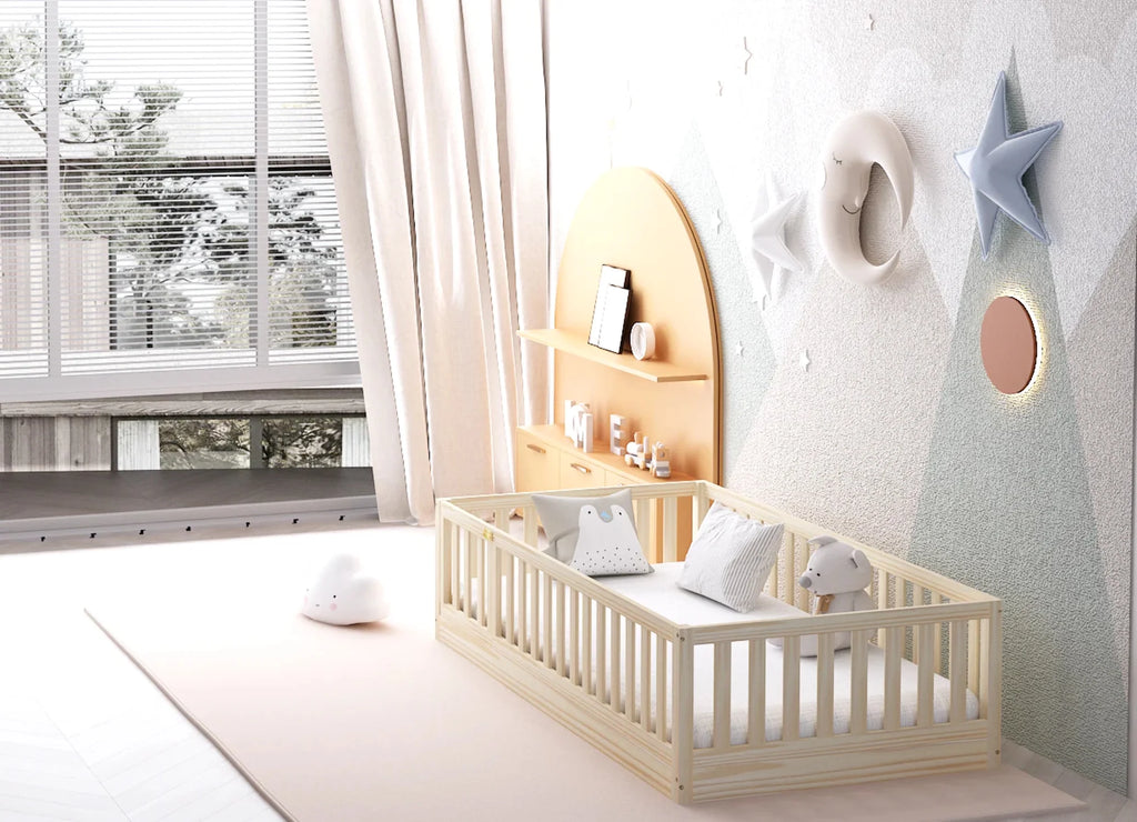 Hardwood Toddler Floor Bed with Gate C160126