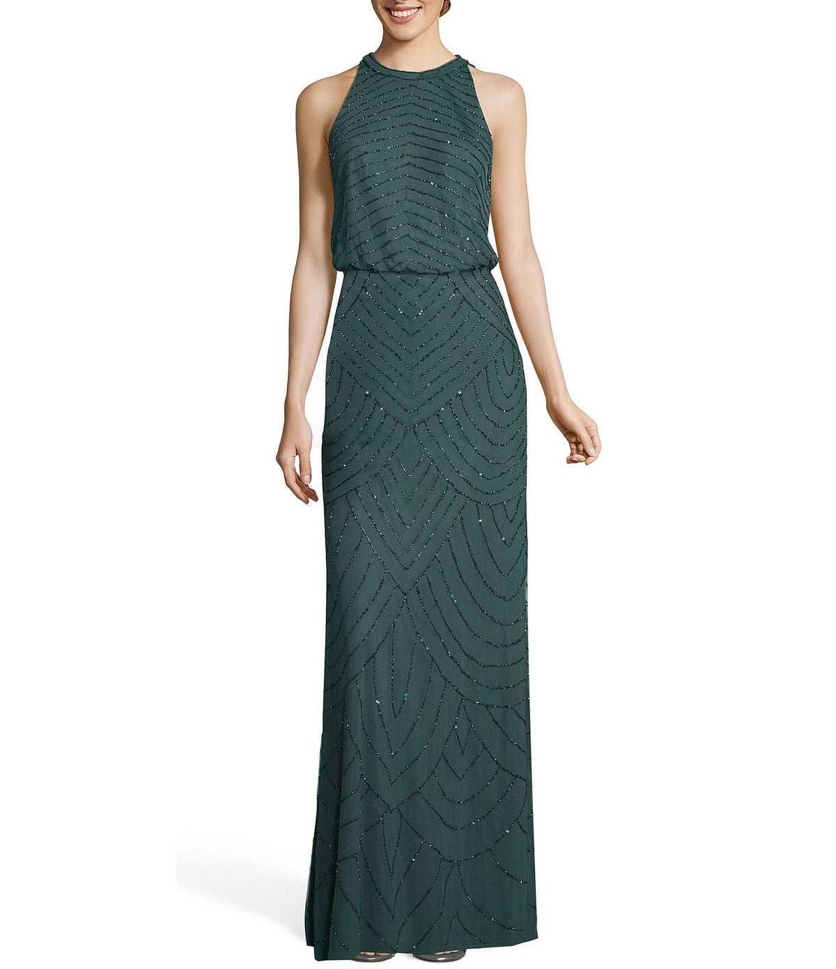 Beaded Keyhole Back Halter Gown R627
