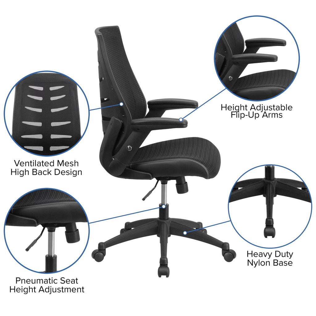 High Back Mesh Ergonomic Swivel Chair with Flip-Up Arms Y3704