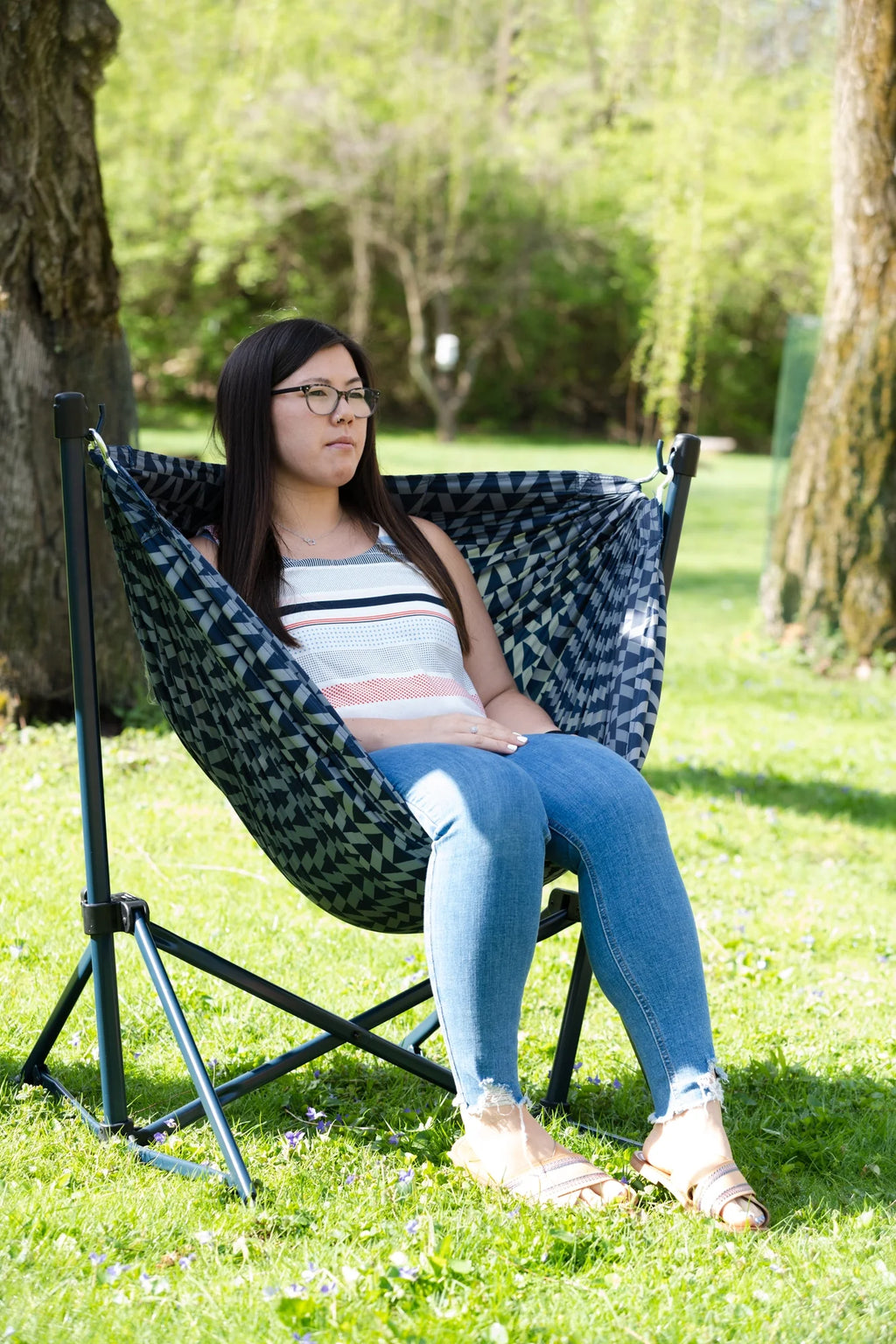 Blue Nylon Portable Hammock Camping Chair M7603