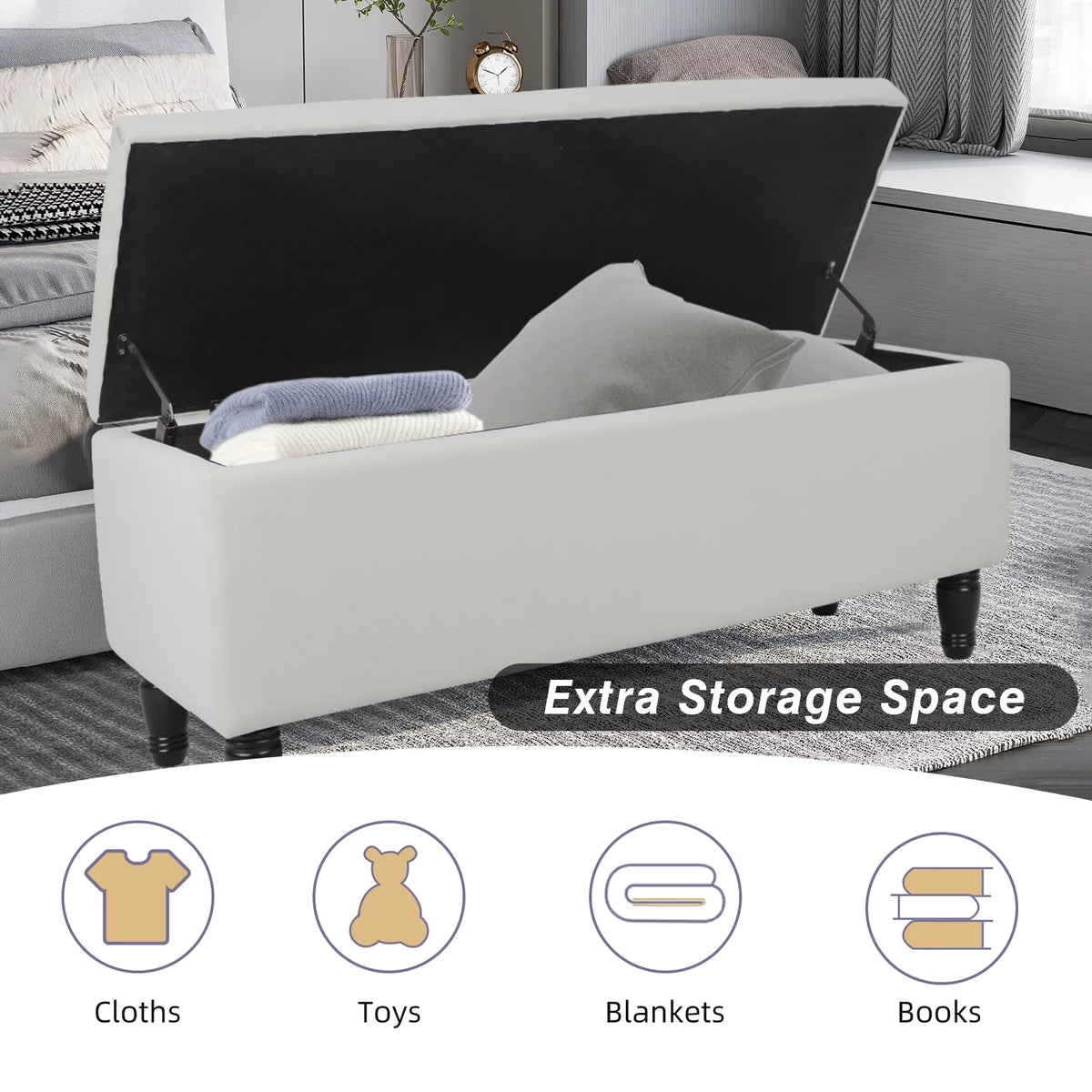 43" Velvet Storage Ottoman with 2 Footstools Z143621
