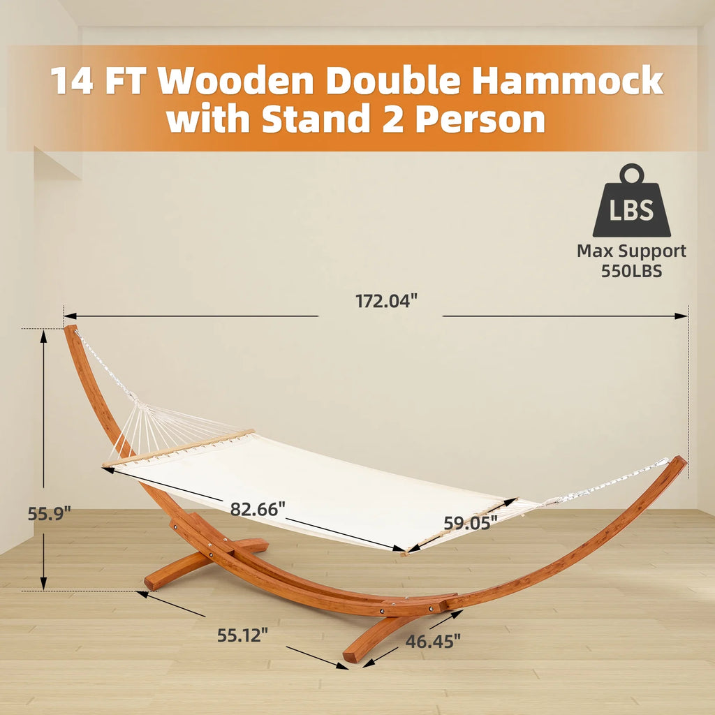 14FT Wooden Double Hammock with Stand P703340