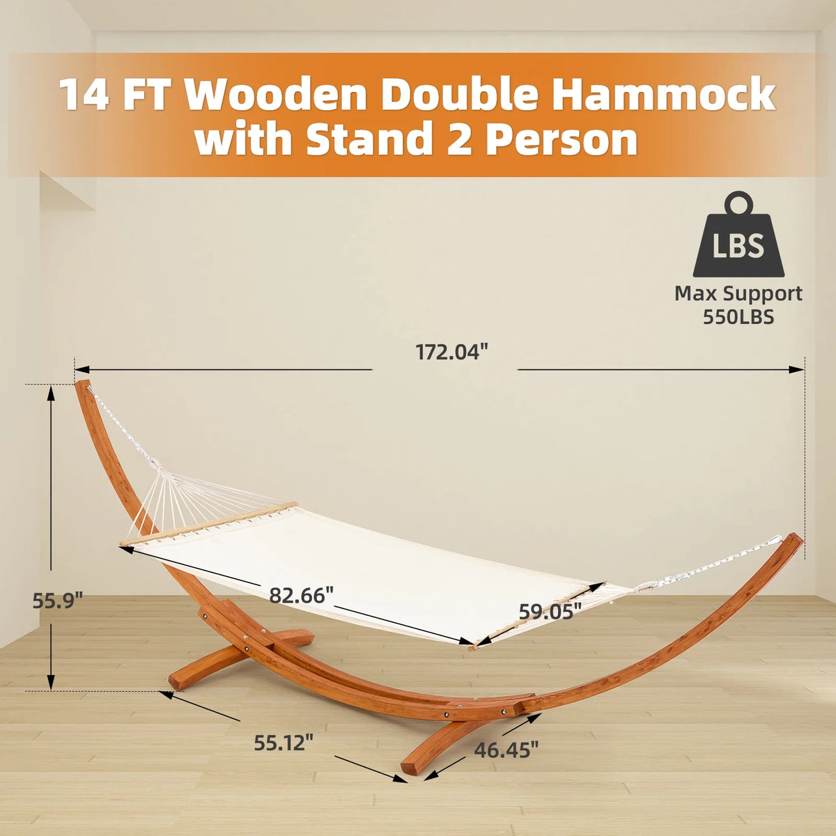 14FT Wooden Double Hammock with Stand P703340