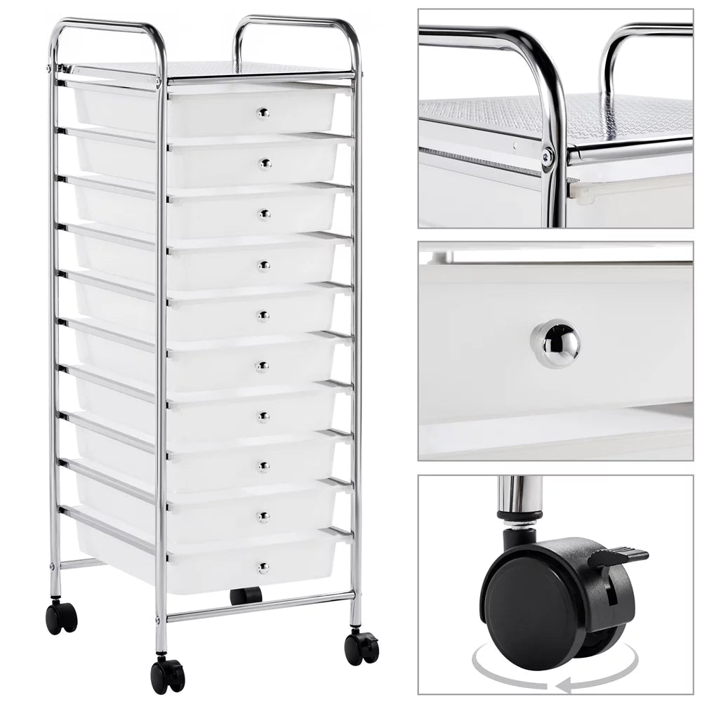 White 10 Drawer Rolling Storage Cart S90579