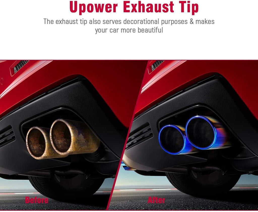 Dual Exhaust Tips 2.25 inch inlet 3 inch outlet 9.2" Long Blue 304 Polished Stainless Steel Weld on Exhaust Tailpipe Tips Pack of 2 O949780