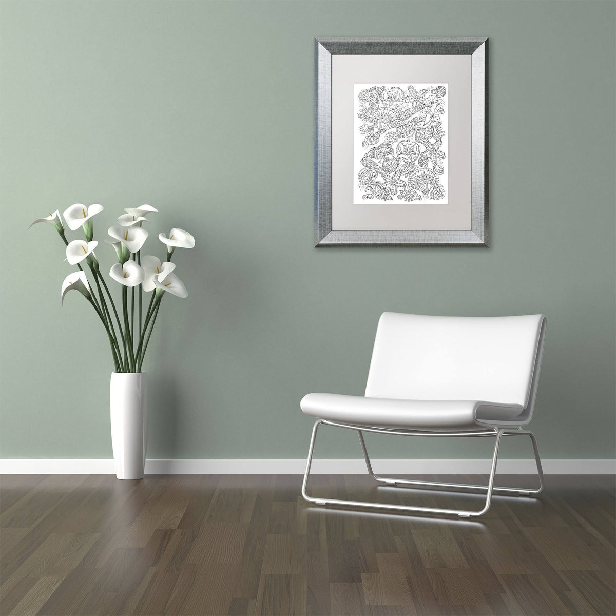 Nautical Shells White Matte Silver Frame 16x20-Inch U4966