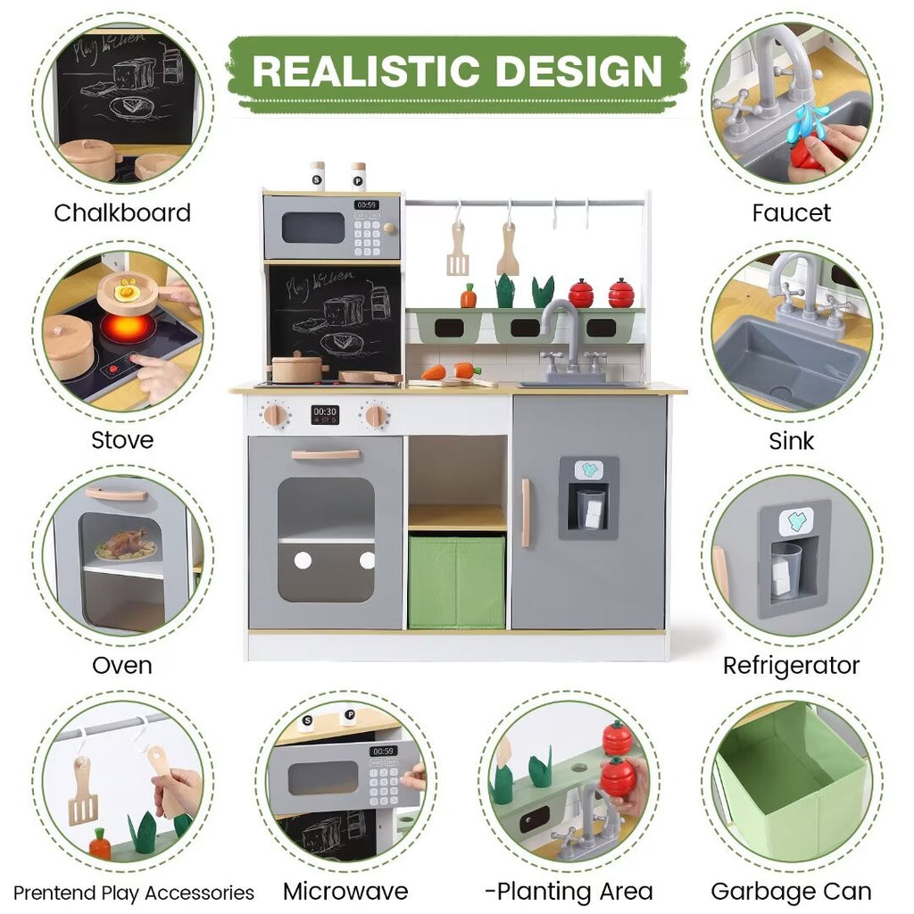 Wooden Kids Play Kitchen with Cookware Accessories Z867044