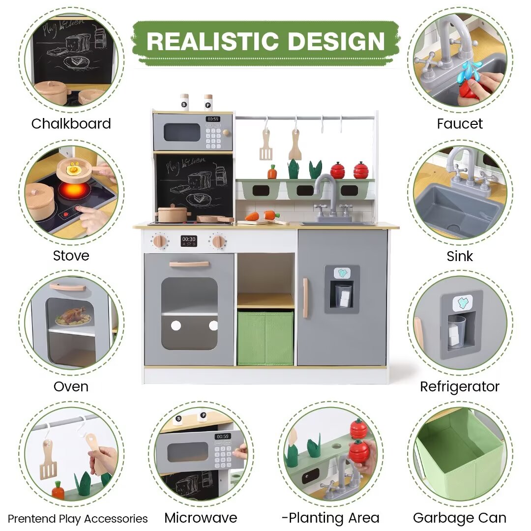 Wooden Kids Play Kitchen with Cookware Accessories Z867044