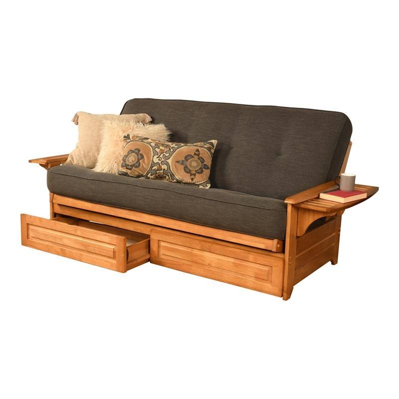 Full Futon with Linen Charcoal Mattress and Storage Drawers P5278