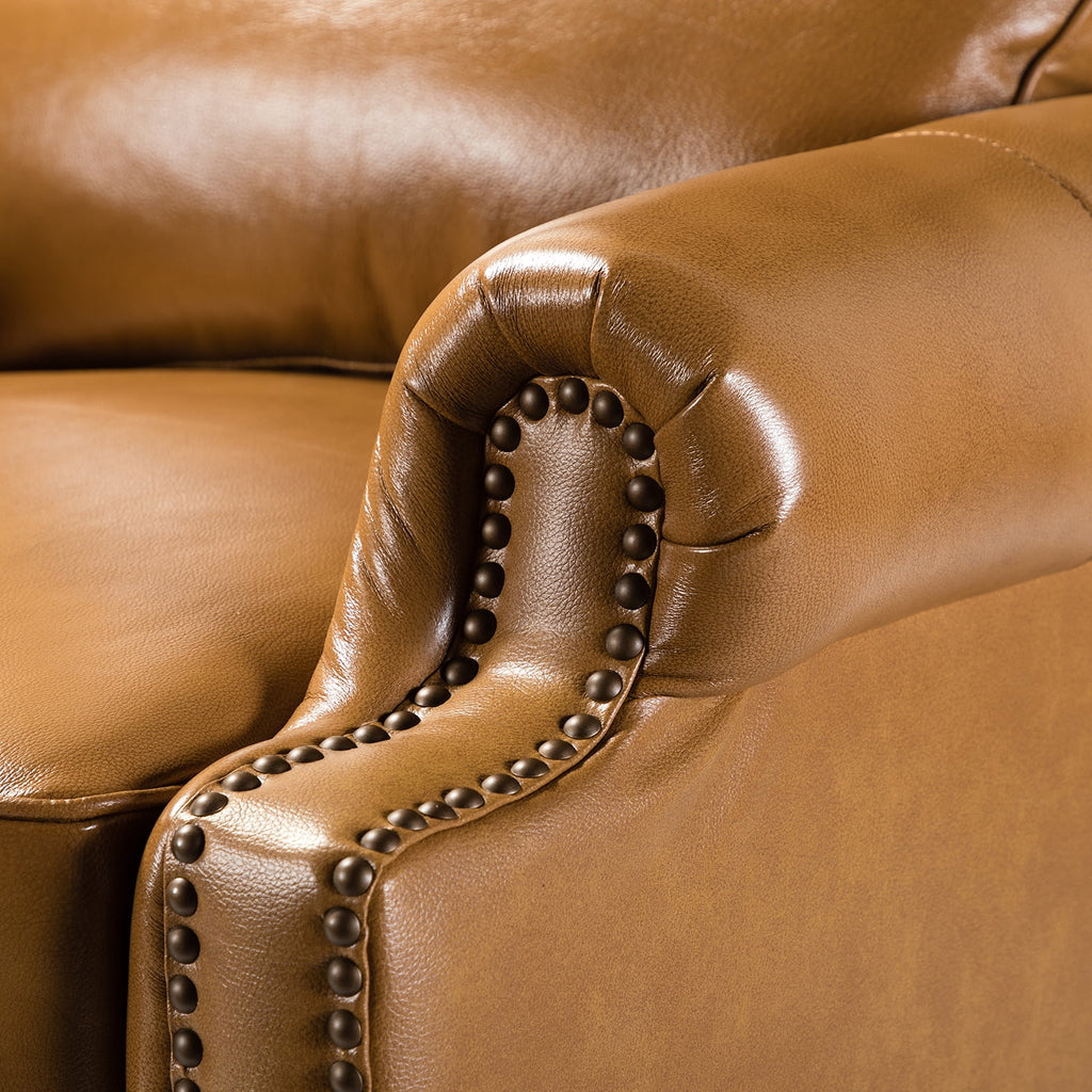 Camel Leather Recliner Chair with Wood Legs T18956
