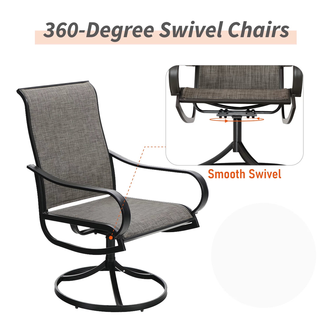 2Pcs Patio Dining Swivel Chairs Set with Black Steel Frame H482