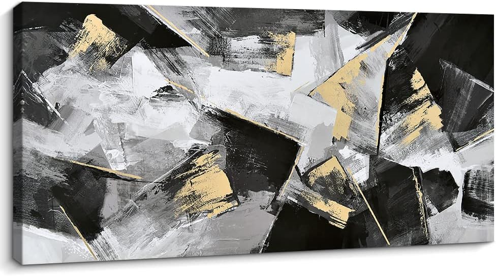 Abstract Geometry Black Gold Canvas Wall Art Y924983