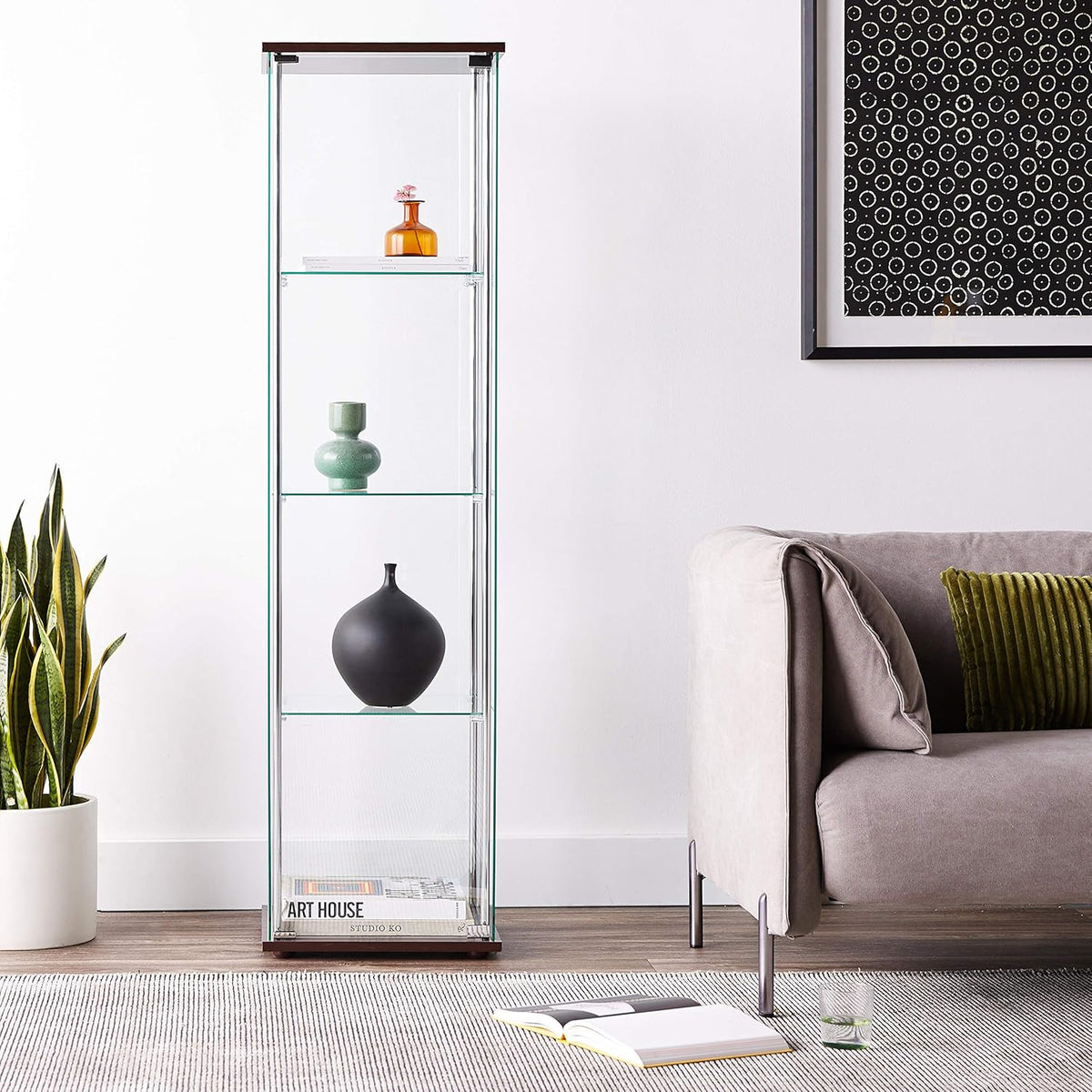 4-Shelf Glass Curio Cabinet, Cappuccino and Clear F664091