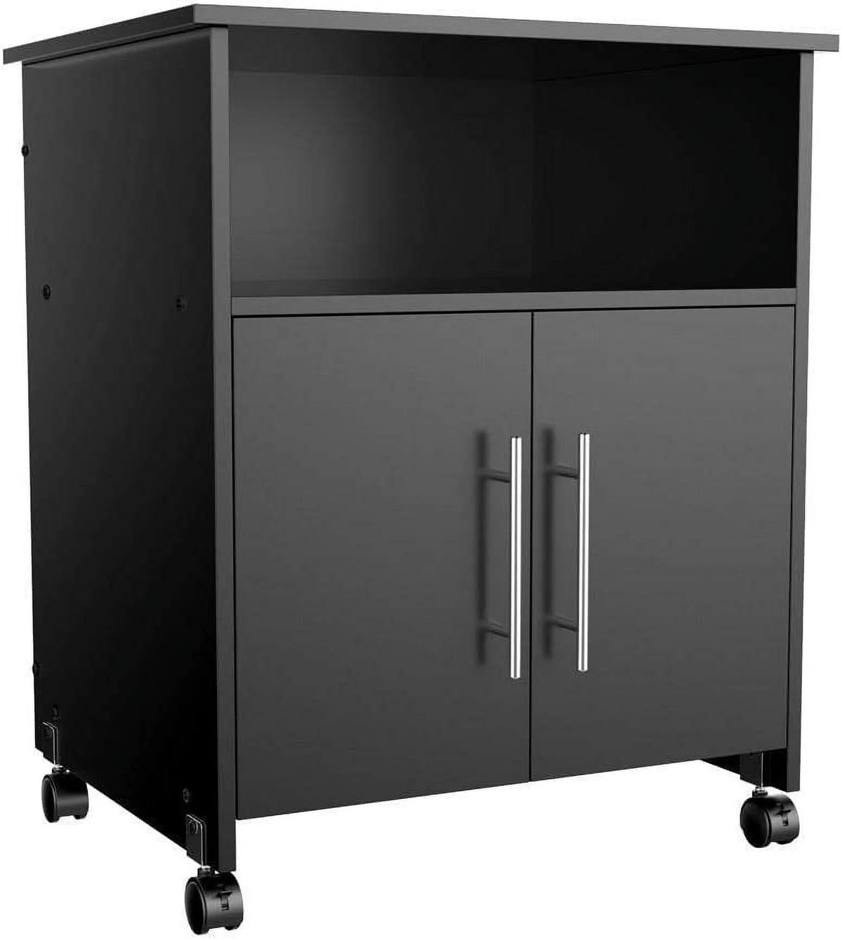 Black Rolling Wood File Cabinet with Open Storage Shelves K26529