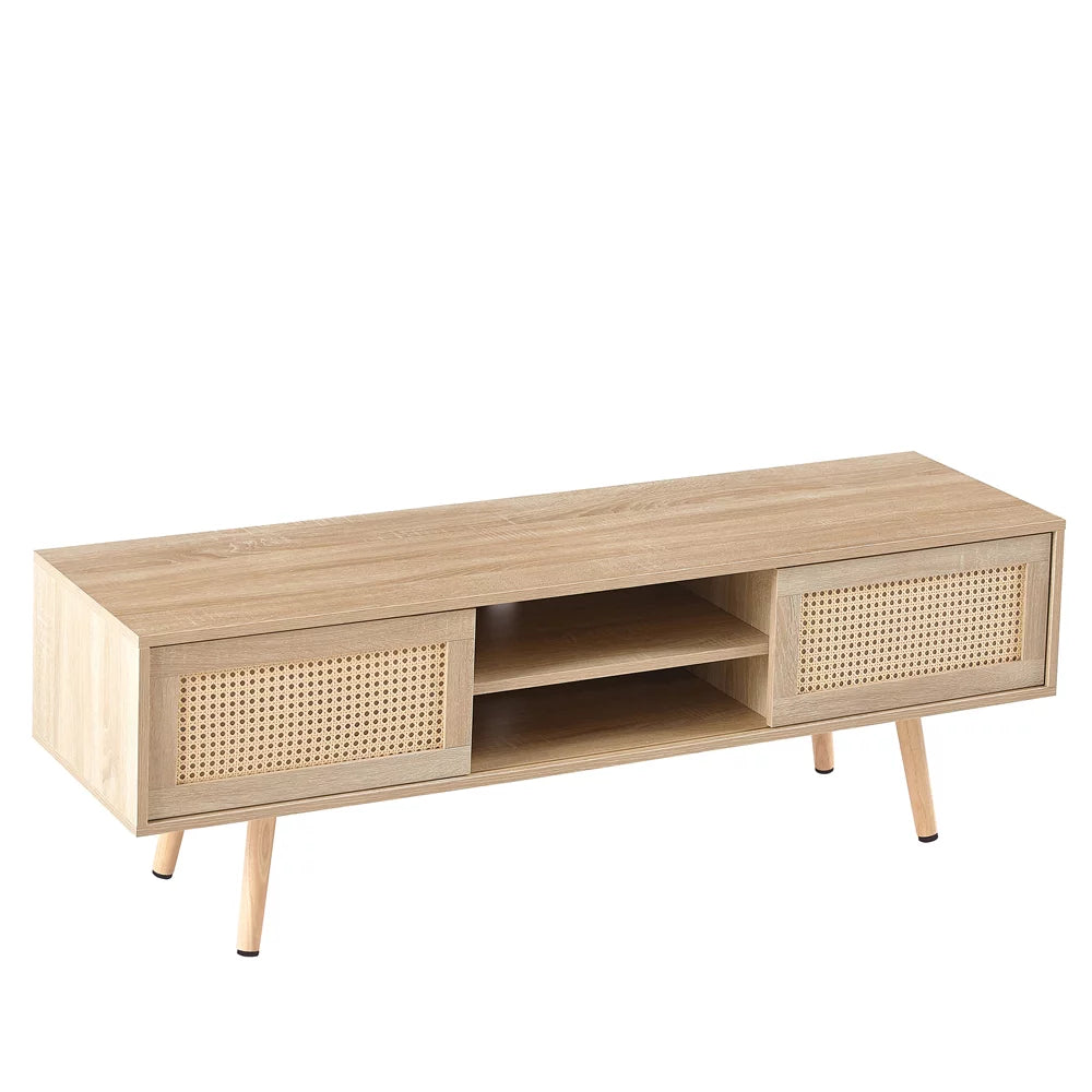 55 Inch Rattan TV Stand with Cabinet Storage U52369