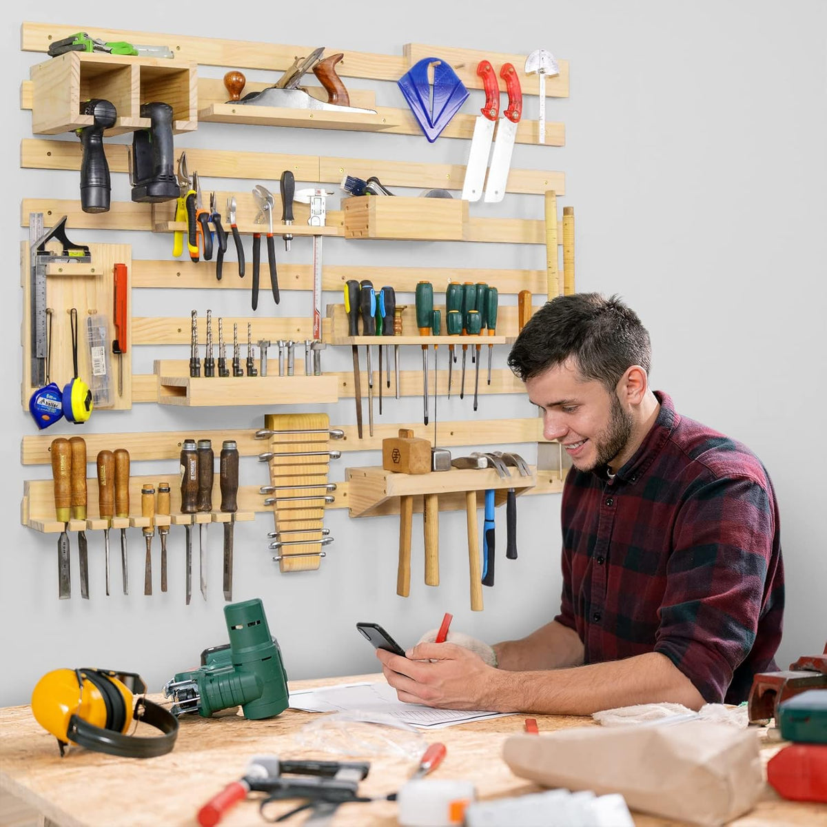 Pegboard Organizer Wall Storage with Power Tool Screwdriver Holder O7380