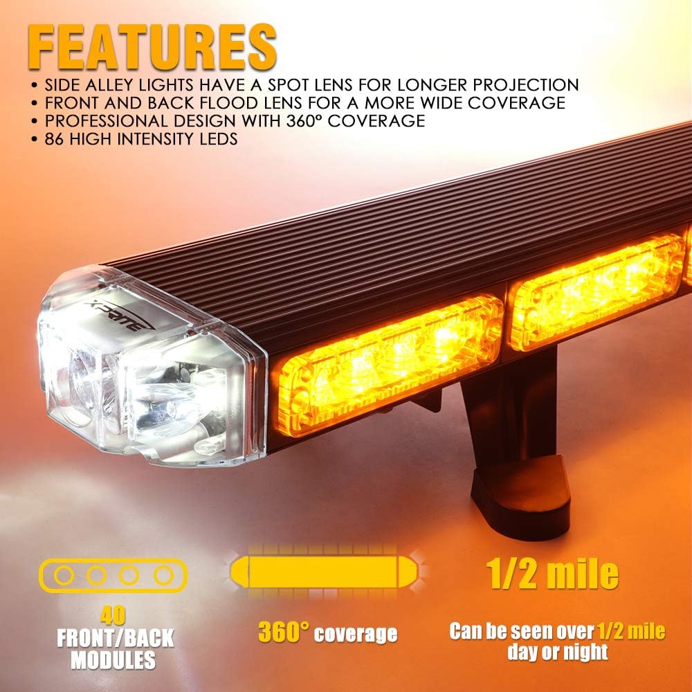 48 White Amber Emergency Strobe Light Bar LED Lightbar with Adjustable Brackets H9659