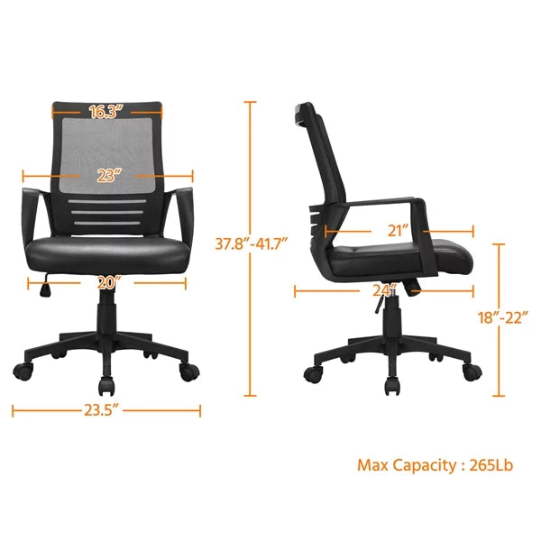 Adjustable Midback Ergonomic Mesh Swivel Office Chair with Lumbar Support, Brown Seat Y9048