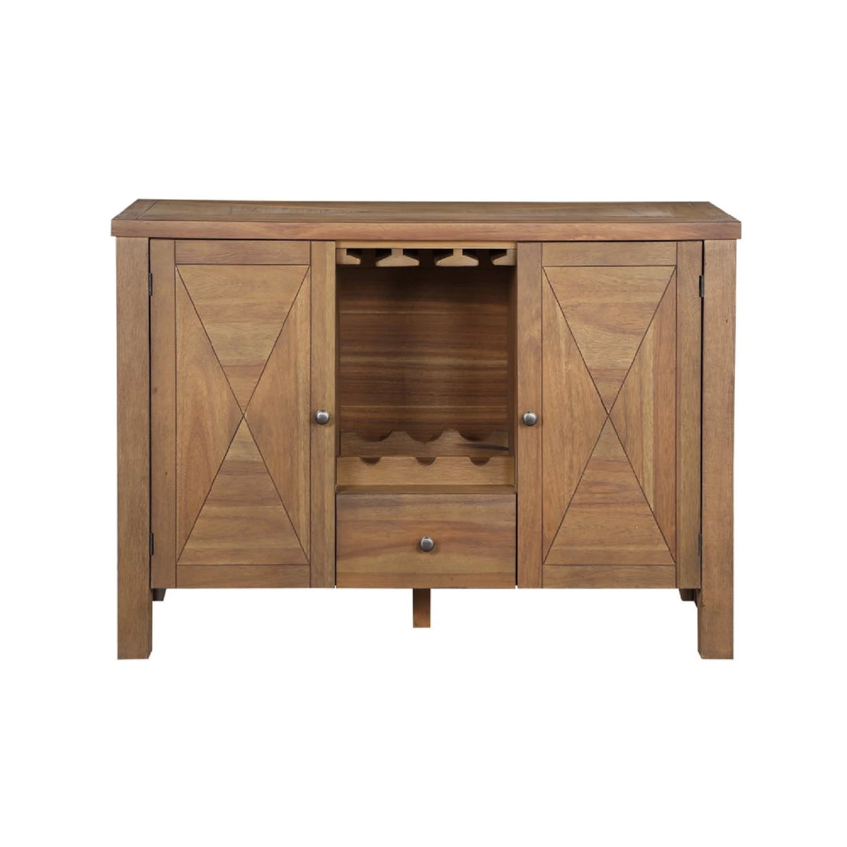45" Wood Sideboard Buffet Bar Cabinet with Stemware Rack Rustic Brown M43826