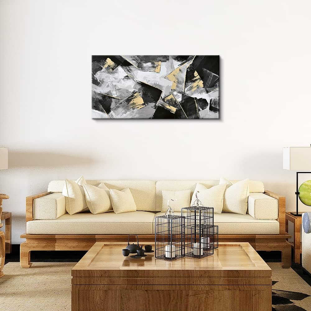 Abstract Geometry Black Gold Canvas Wall Art Y924983