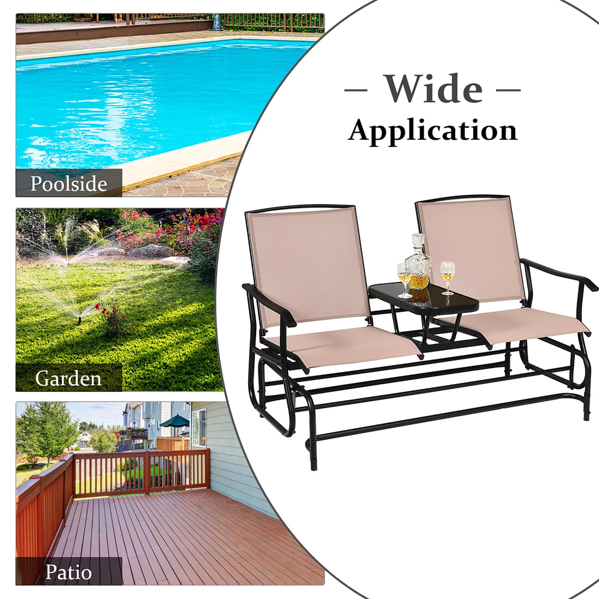 Brown 2 Person Outdoor Patio Glider Loveseat G1392