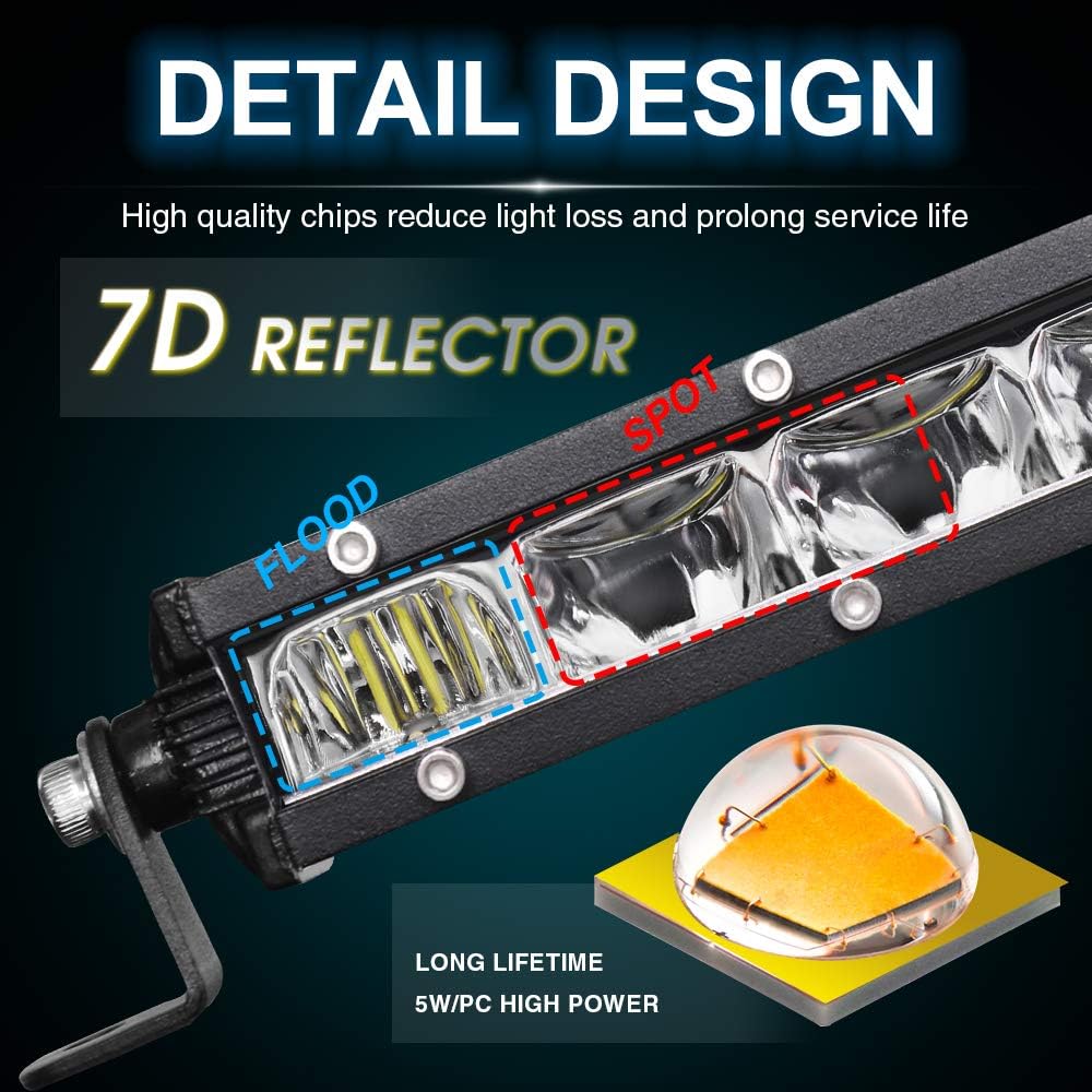 26 inch Single Row LED Light Bar Spot Flood Combo Beam 12V 24V Off Road Work Light P163