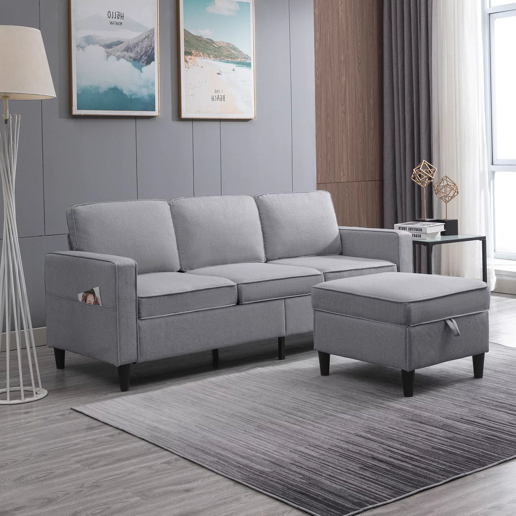 Dark Gray L-Shaped Sectional Sofa with Storage Ottoman O4574