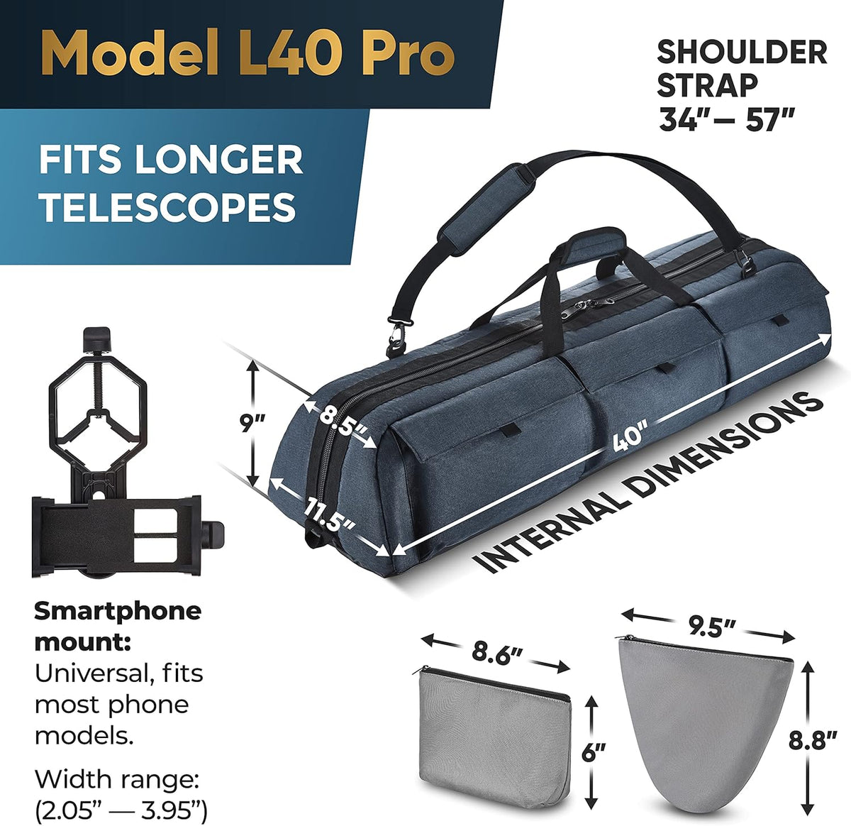 40 Inches Shock-Absorbent Telescope Carrying Case with Adjustable Shoulder Strap M246930