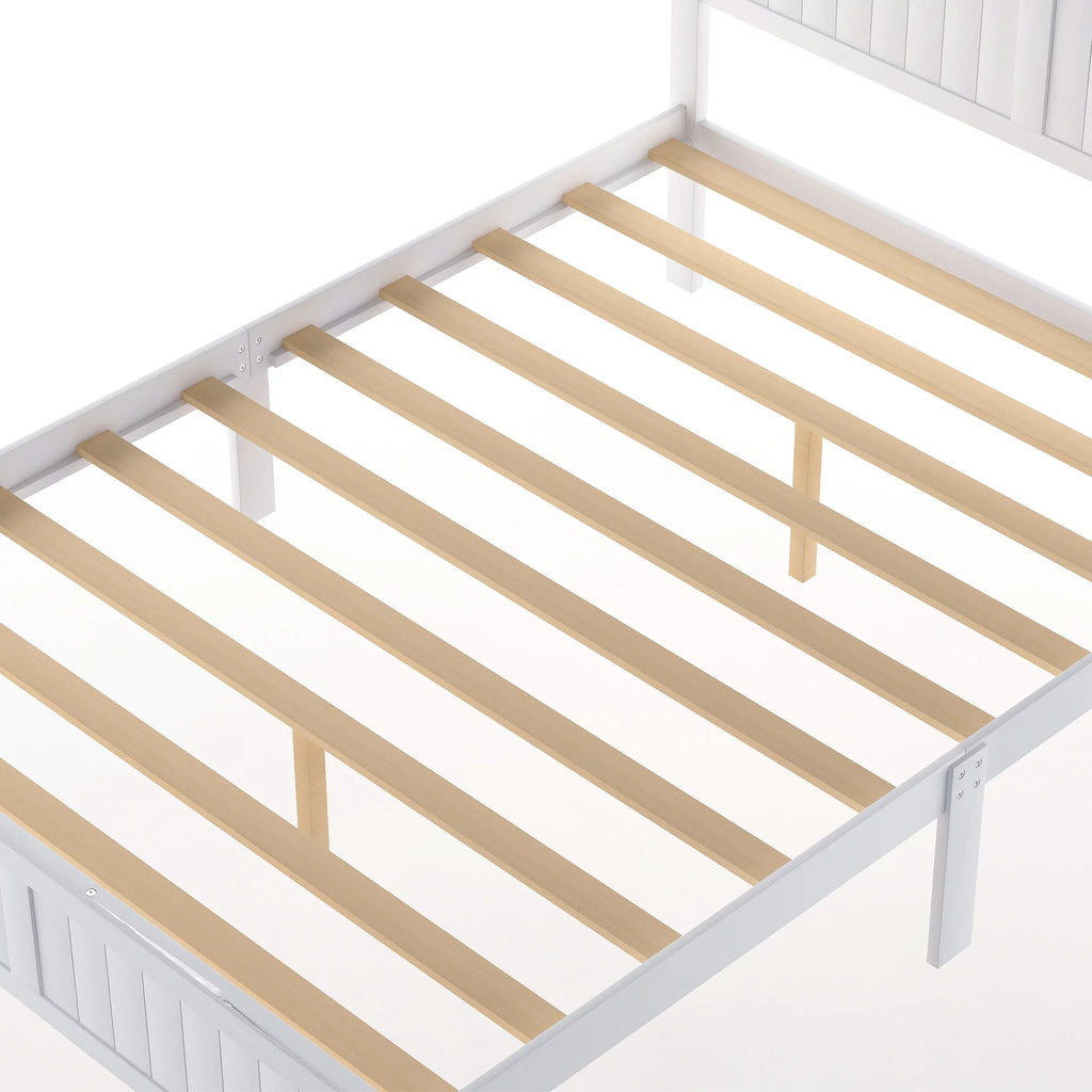 White Twin Wood Platform Bed with Headboard and Storage Drawer X383548