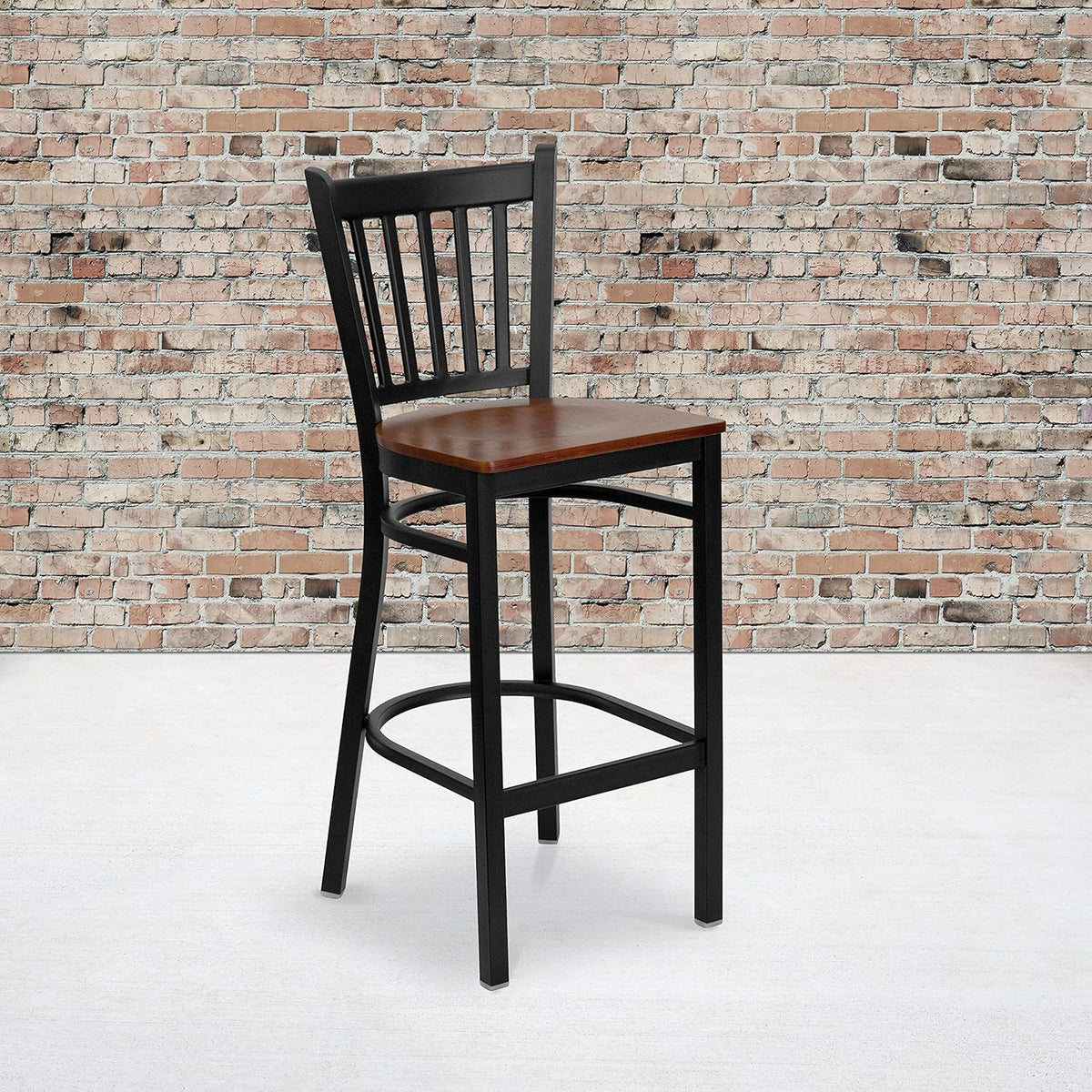 Black Vertical Back Metal Restaurant Barstool with Walnut Wood Seat C172