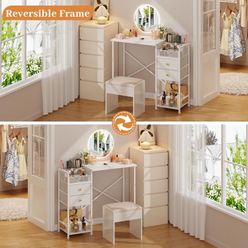 White Vanity Desk with 2 Fabric Drawers, 9 Compartments, Storage Shelves A262095