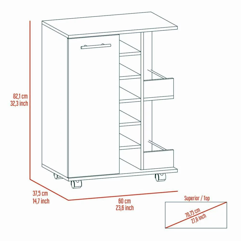 Bar Cart with Four Casters Dark Walnut Finish R895