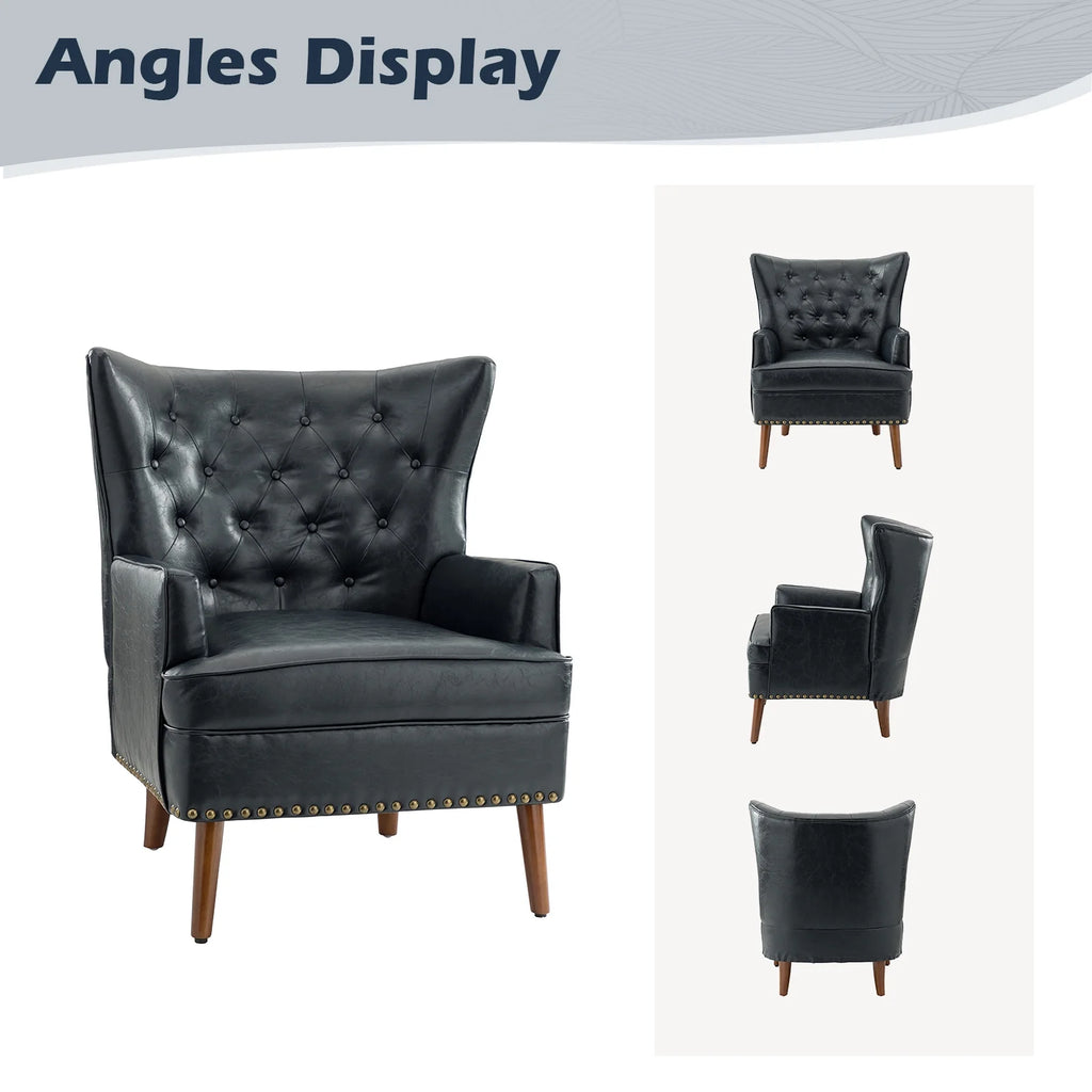 Navy Vegan Leather Wingback Armchair Set of 2 R5769