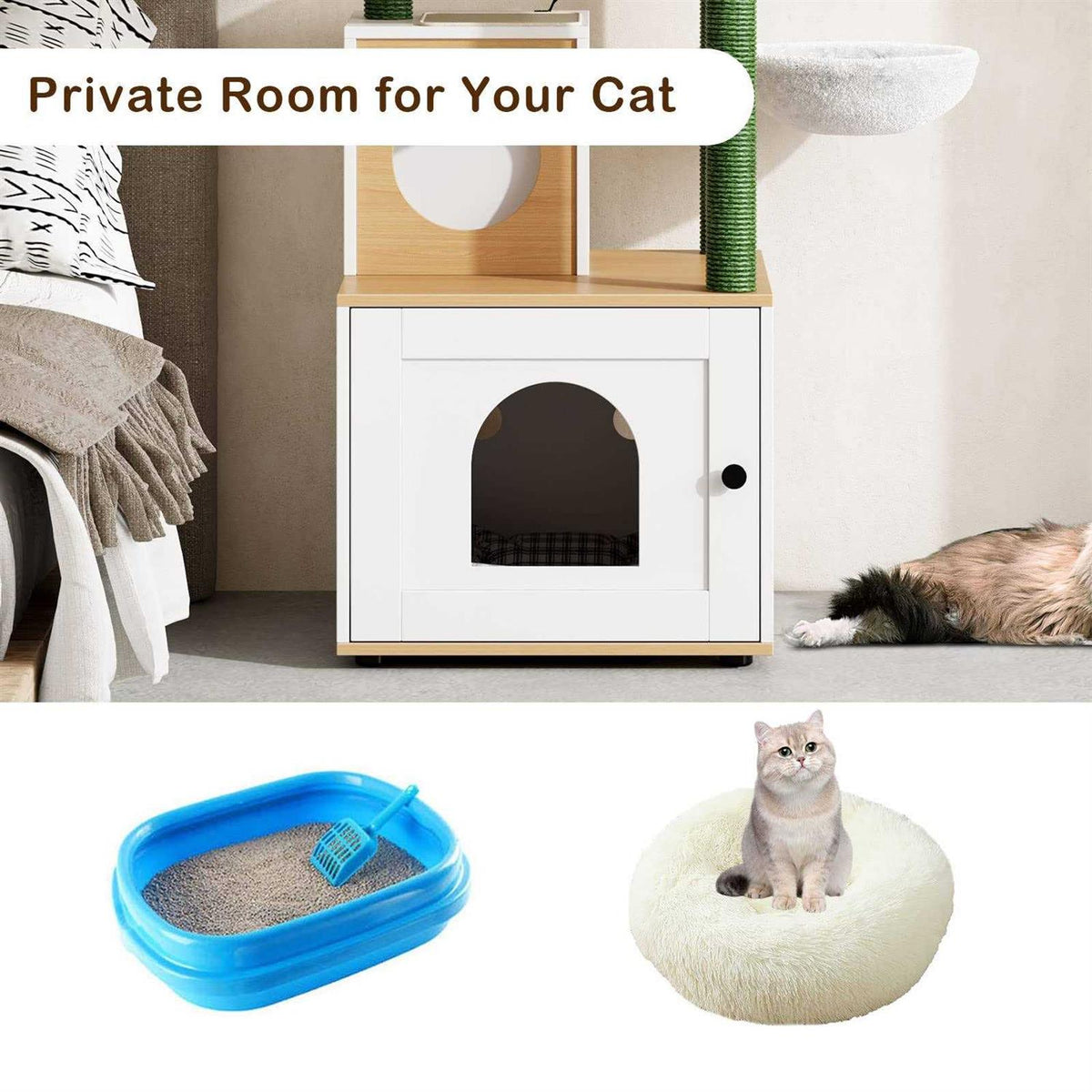 Cat Tree with Litter Box Enclosure and Scratching Posts L457